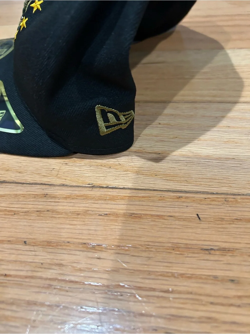 New Era Black Fitted Cap with Gold Embroidered NY Logo Military